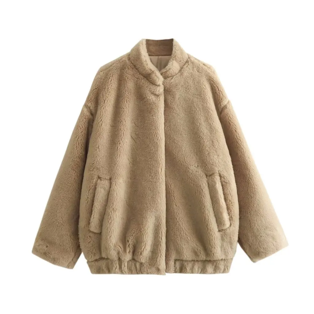 

Women's Large Size Fleece Flight Jacket Spring Fall New European American Style Casual Imitation Fur Outerwear