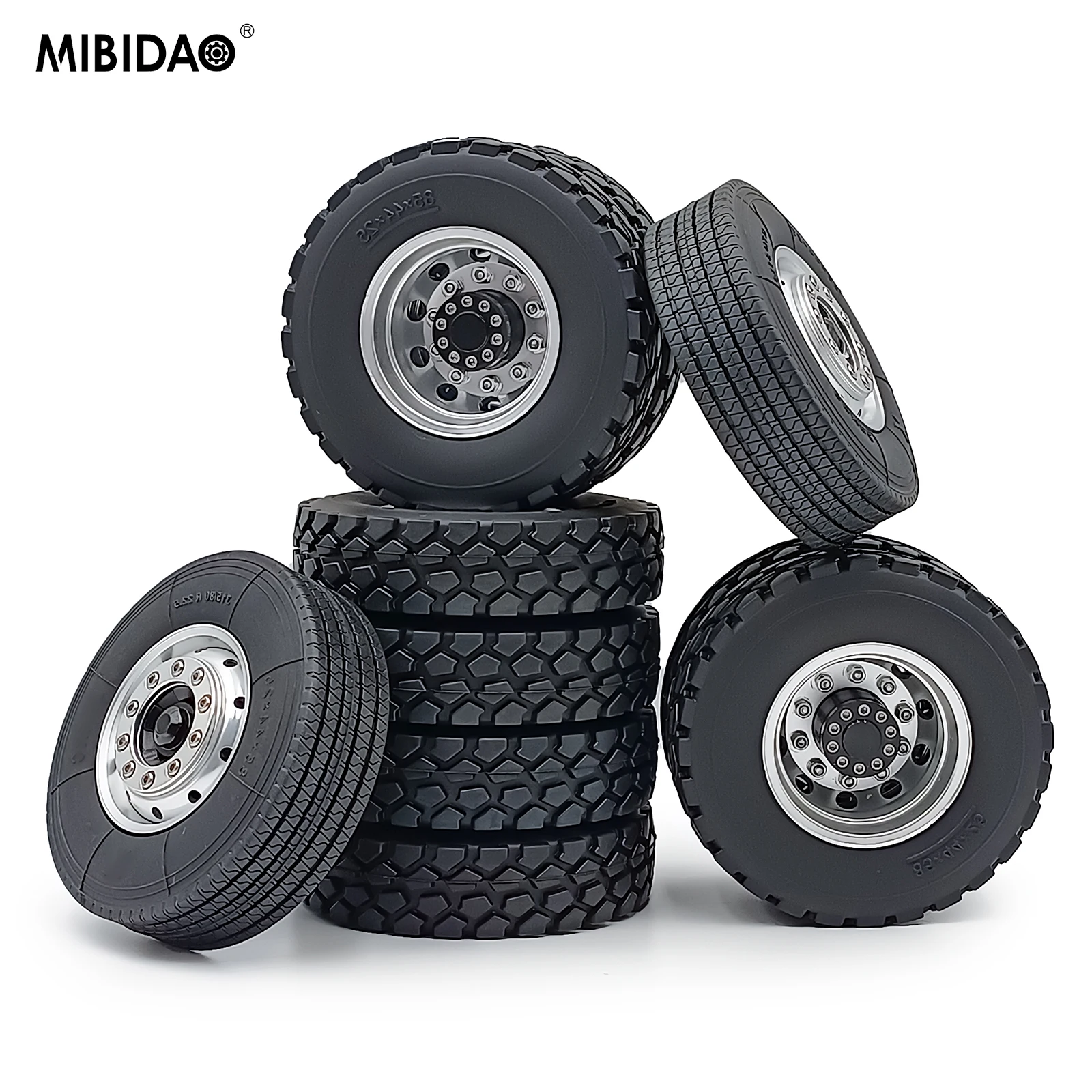 MIBIDAO Front/Rear Wheel Tires 25mm 22mm Rubber Tire For 1/14 RC Truck Car Wheel Hub Rim DIY Parts