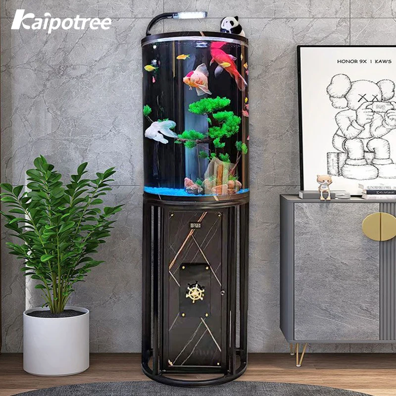 

Wholesale Price Luxury Acrylic Fish Tank Home Office Decoration Floor Standing LED Light Acrylic Cylinder Aquarium Fish Tank