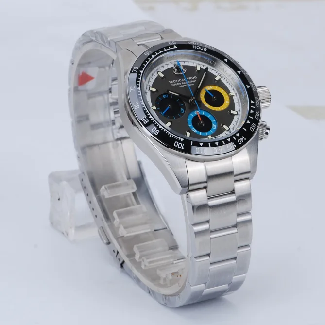 Tactical Frog Men Chronograph Watch Pilot 43.5mm Eco Drive Quartz Wristwatch 200M Waterproof C3 Luminous Sapphire Mirror VS75B