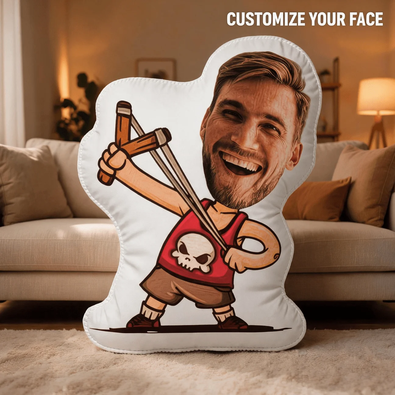 Custom Funny Face-Shaped Pillow, Personalized Photo Cartoon Body Decorative Cushion, Unique Novelty Gift for Men Boyfriend Husba