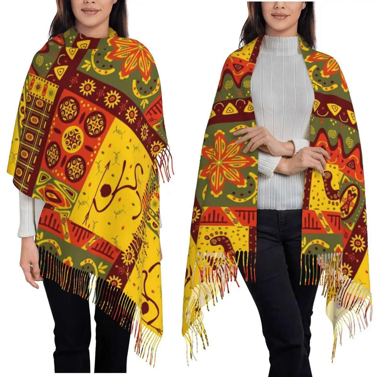 Original Tribal Prints Scarf Tassel Scarves Women Soft Warm Shawls and Wraps Large Fall Winter Shawl Wrap