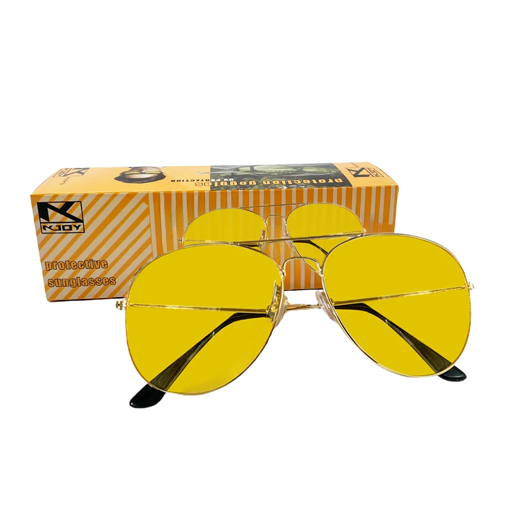 KJOY Sonnenbrille, Retro-Sonnenbrille mit Metallrahmen, gelber Film, Nachtsicht, HD, für Männer und Frauen, gleich, langlebig, leicht, bequem