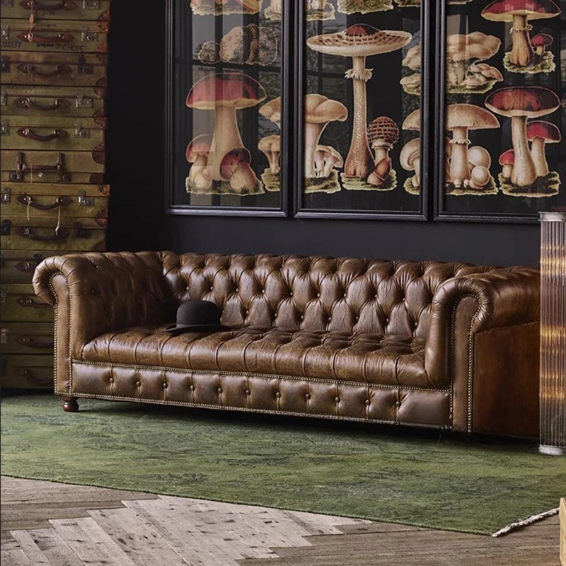 

Кожаный диван-бар для сигар, мебель для гостиной, для небольшой квартиры, трехместный, большой диван Бартон, европейский стиль