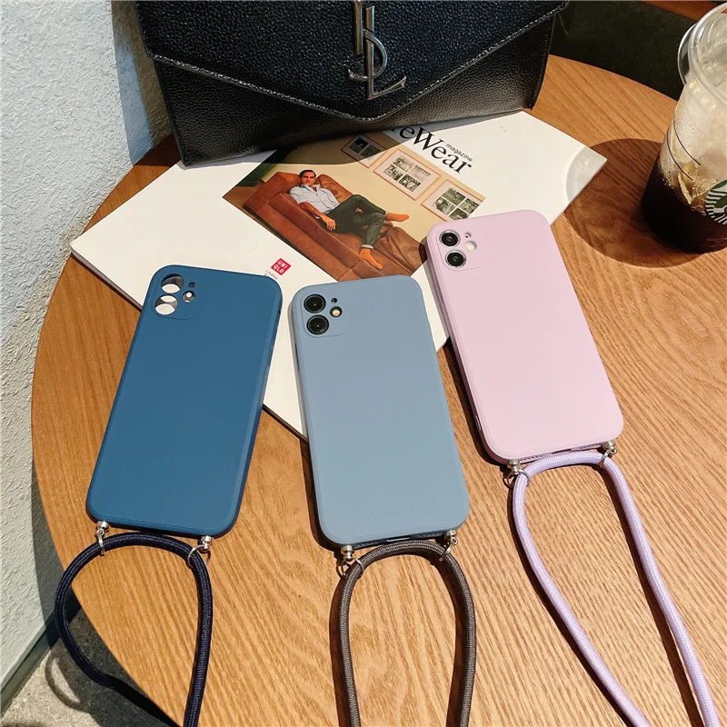 Crossbody Necklace Strap Lanyard Cord Silicone Phone Case for Xiaomi Redmi Note 11 11S 10 10S 9 8 8T 7 6 5 Pro 10A 10C 9A 9C 8A