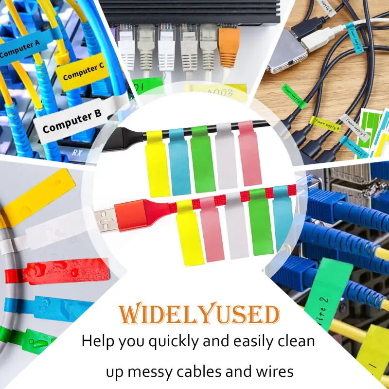 150-1080pcs Colorful Self-Adhesive Cable Labels, Waterproof Wire Marking Stickers, Printer Compatible for Cable Management