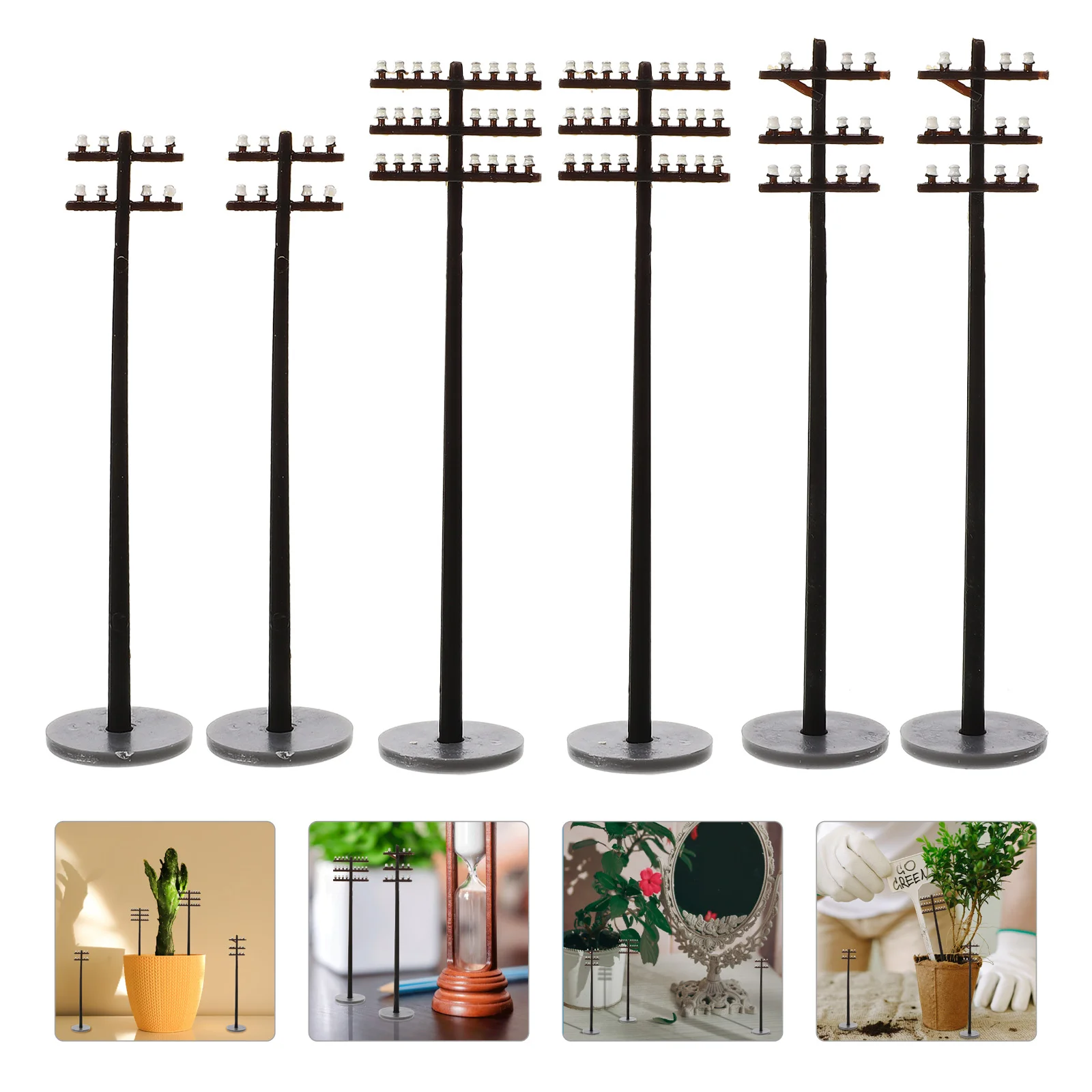 6 Pcs Micro Landscape Telephone Pole Telegraph Poles Models The Black Toy Scenario Plastic Abs Train Layout Child