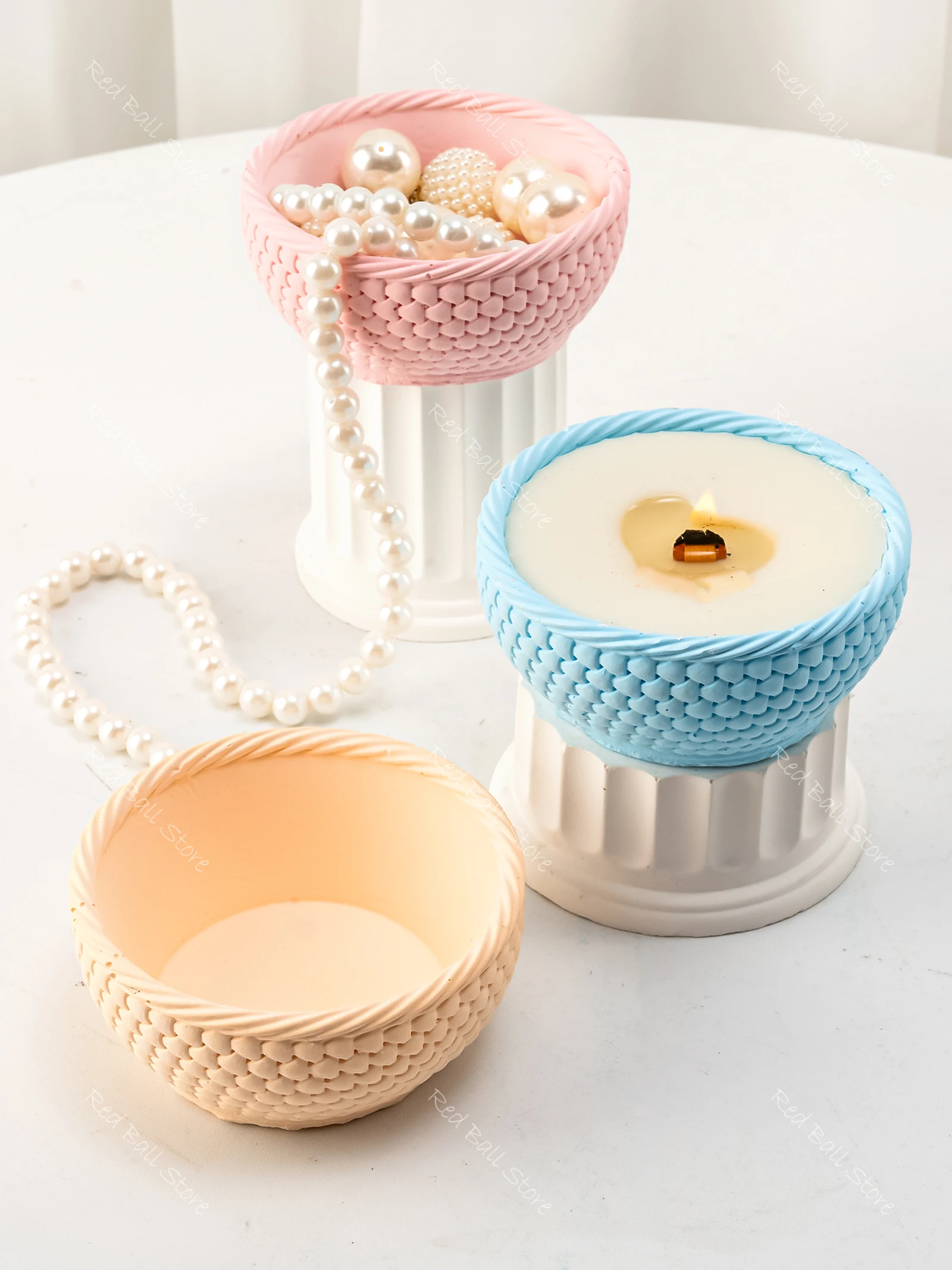 3D Woven Basket Flowerpot Molds DIY Concrete Candle Cup Storage Tank Silicone Mold Wave Vase Plaster Bowl Clay Mold Home Decor