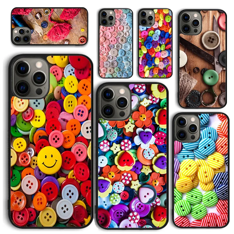 Sewing Buttons Phone Case for iPhone 16 15 14 12 13 mini PLUS X XS XR 11 PRO MAX Back Cover Fundas Shell