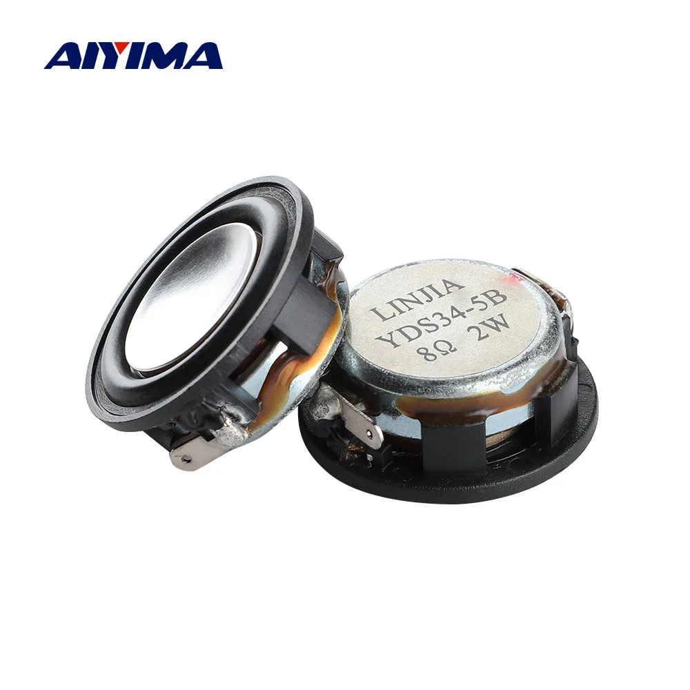 AIYIMA 34MM 8 Ohm 2W Full Frequency Mini Speaker Neodymium Magnetic Audio Speaker Aluminum Basin Rubber Edge Loudspeaker 2Pcs