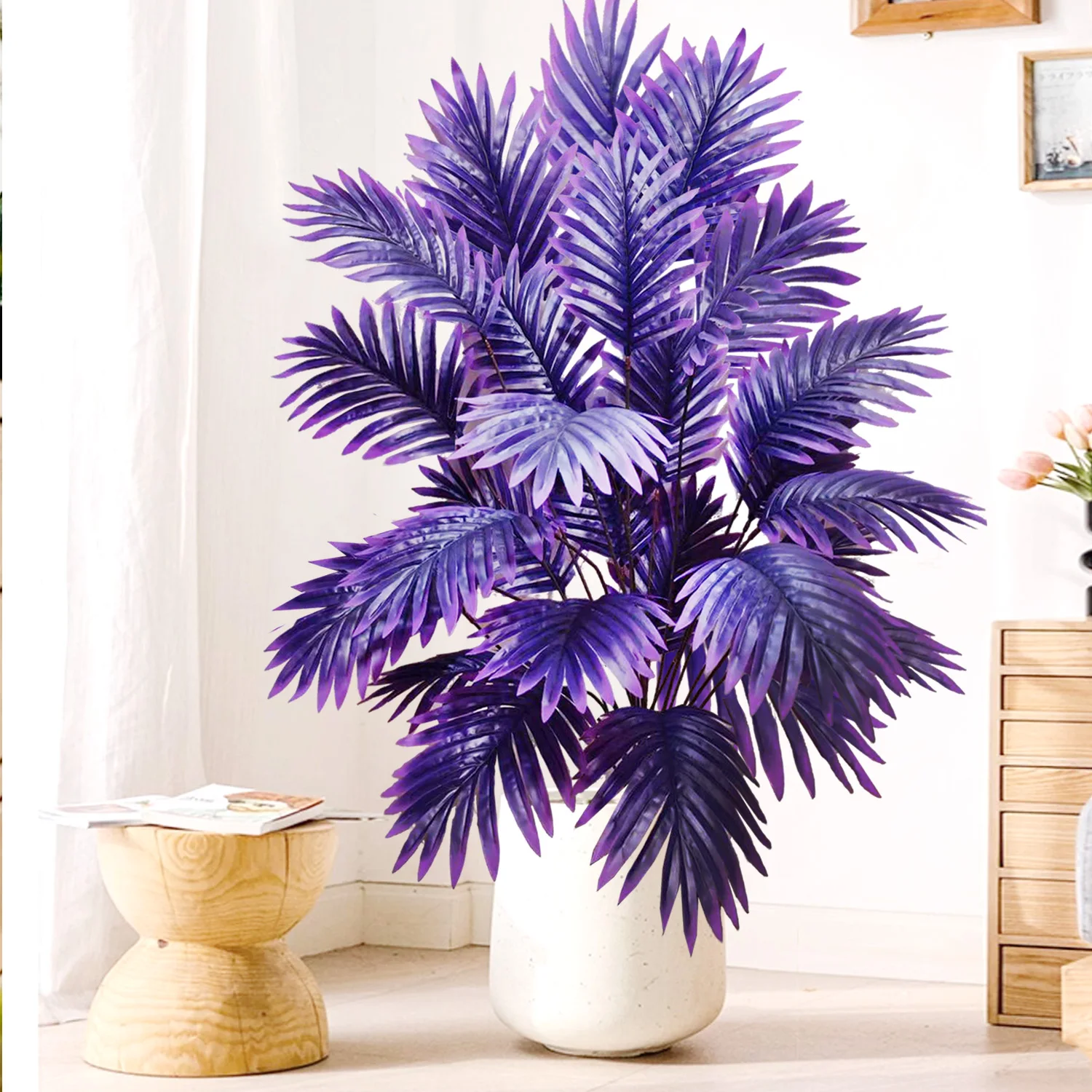 60-120cm Large Artificial Palm Tree Tropical Fake Plant Green Plastic Palm Leaf Branches Suitable for Home Garden Decoration