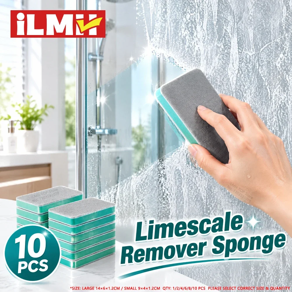 iLMH Glass Limescale Remover, Magic Cleaning Sponge for Shower Door, Water Stain Eraser for Bathroom Window, Reusable for Home