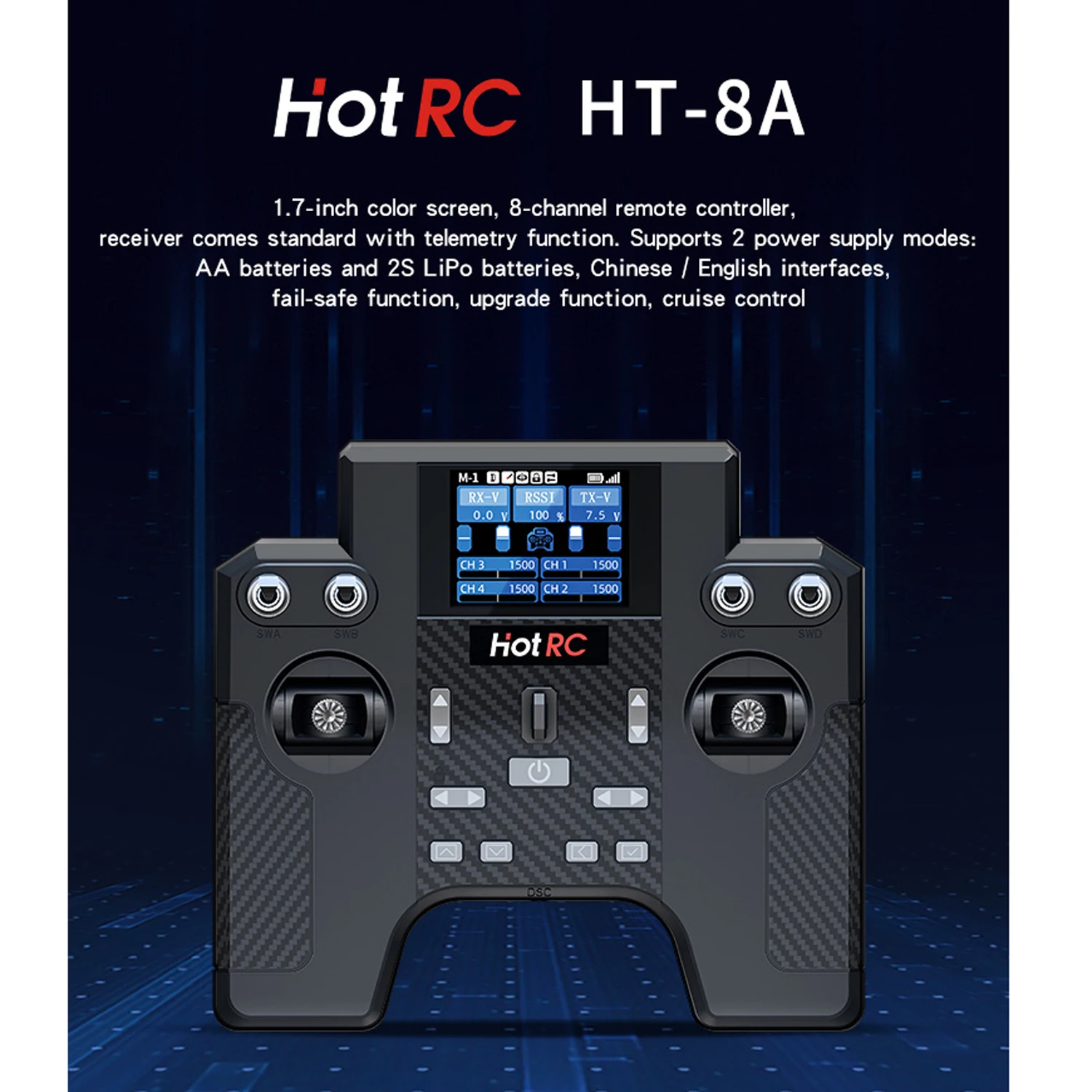 HOTRC HT-8A FHSS Remote Controller 2.4GHZ 8CH Transmitter with F-08A Receiver for RC Model Helicopter Aircraft Airplane Car Ship