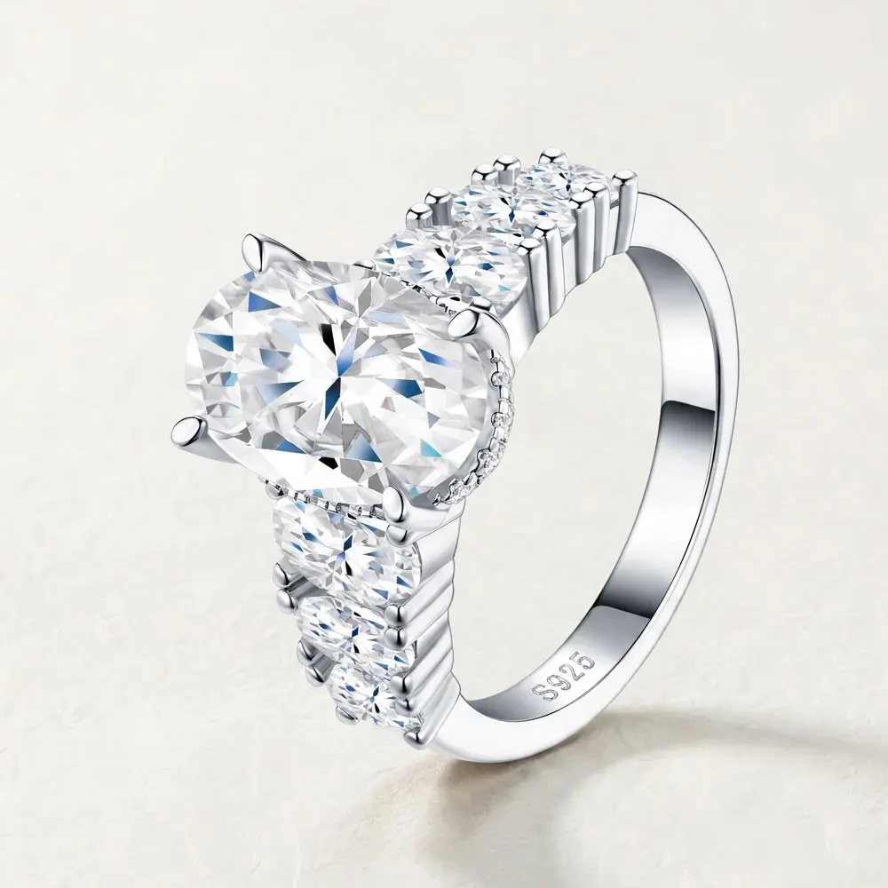 KNOBSPIN D VVS1 4.5CT Oval Cut Moissanite Engagement Ring for Women Wedding Bridal Ring 925 Steling Silver 18K White Gold Plated