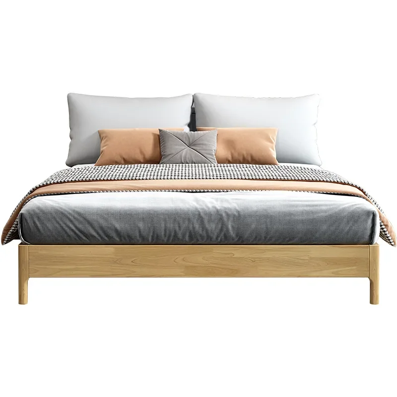 bed Nordic minimalist low Japanese style tatami Modern 1.8m solid wood double Headless frame wholesale