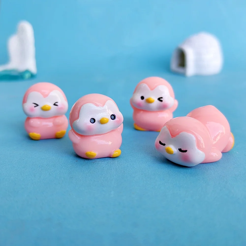 4pc Cute Penguin Animal Decoration Resin Craft Miniature Figure Tiny For Bonsai Microlandscape Fairy Garden Decor