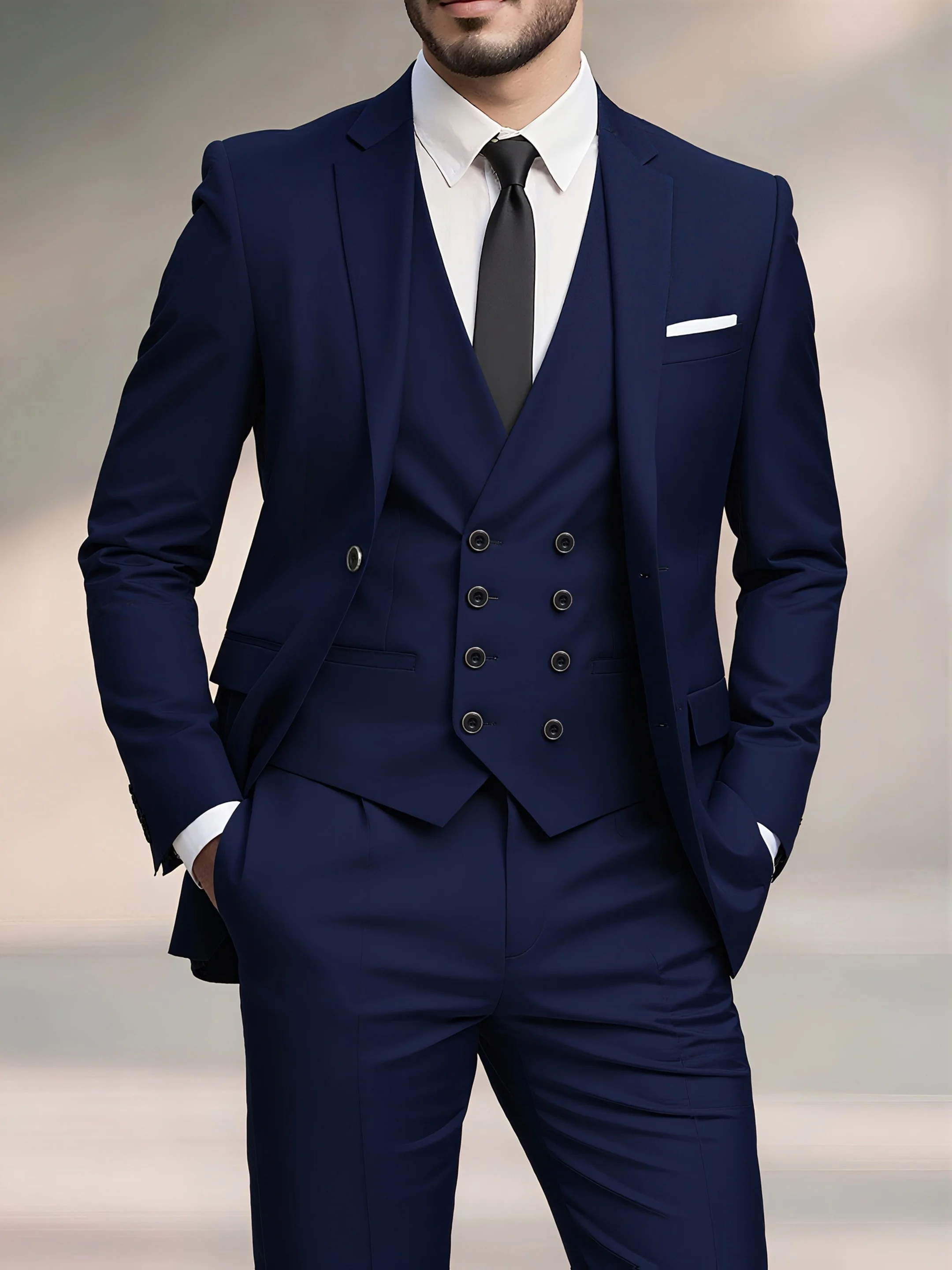 

Men's 3-piece suit, green fruit collar, large suit, suit pants, formal tie, wedding dress, vest, work uniform, holiday gift.