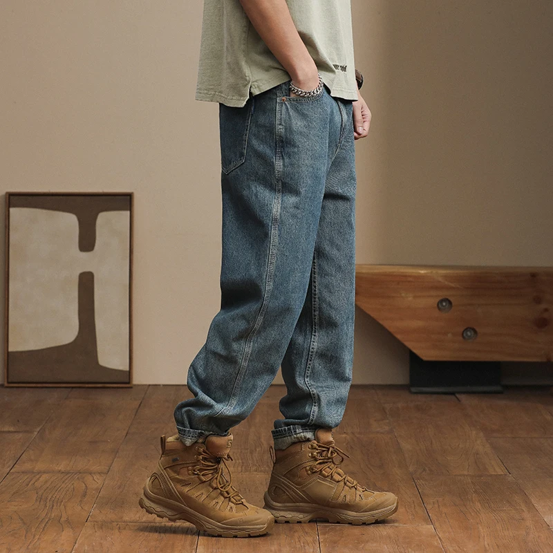 High-end tide brand Japanese loose harem pants micro cone casual versatile trend men's jeans pants man