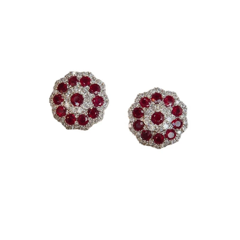 Dazzling Exquisite Vintage Ruby Flower Earrings for Women 925 Silver Red showy Snowflake Earings Stud Suitable for Daily Jewelry