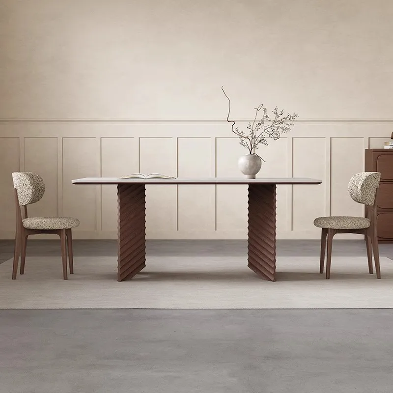 Medieval style solid wood rock slab dining table rectangular oak walnut dining table