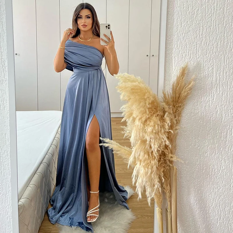 

Thinyfull 2023 Sexy A-Line Prom Evening Dresses Formal One Shoulder Saudi Arabia Side Slit Cocktail Party Prom Gowns Custom Size