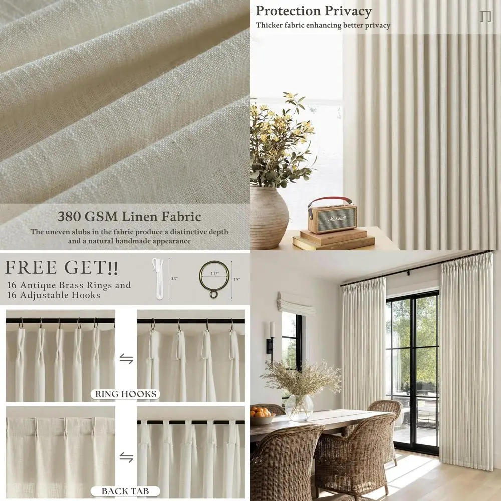 

Льняные бежевые шторы 102 для гостиной, плиссированные, светопропускающие, комплект из 2 панелей для раздвижных дверей