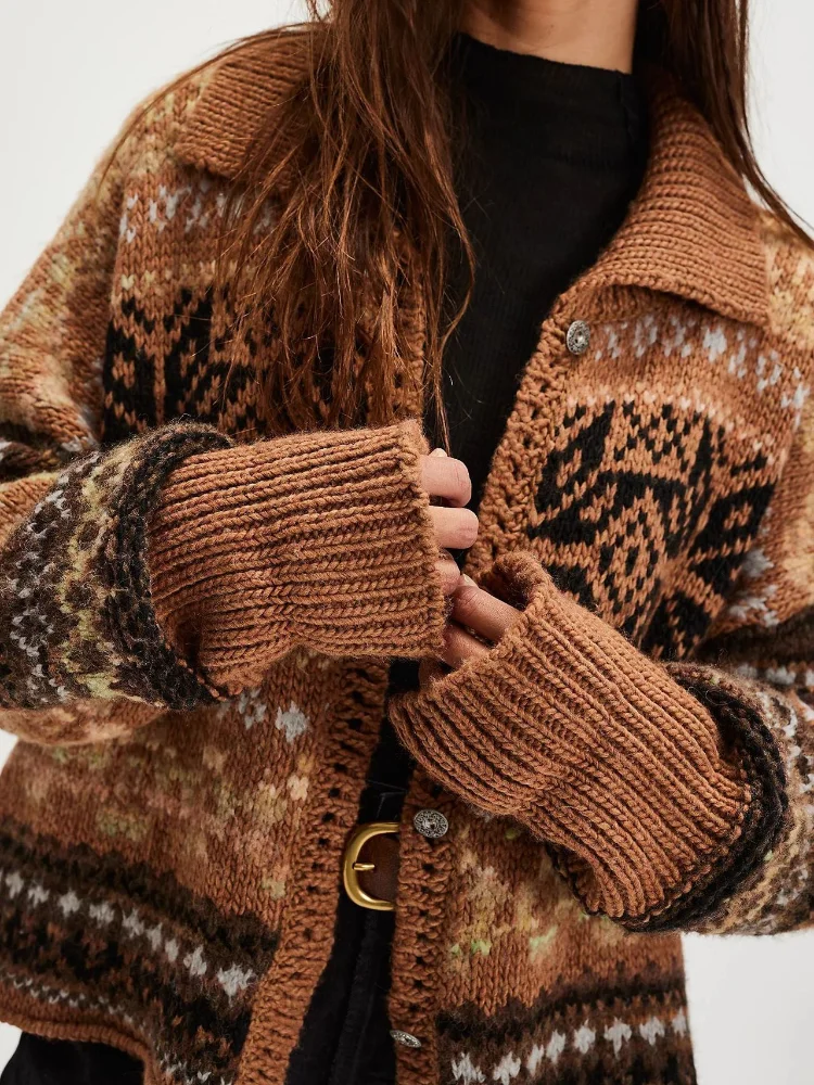 

Multicolor Single Breasted Knitted Cardigan Women Casual Turn-down Collar Long Sleeve Loose Panelled Tops New Chic Lady Knitwear