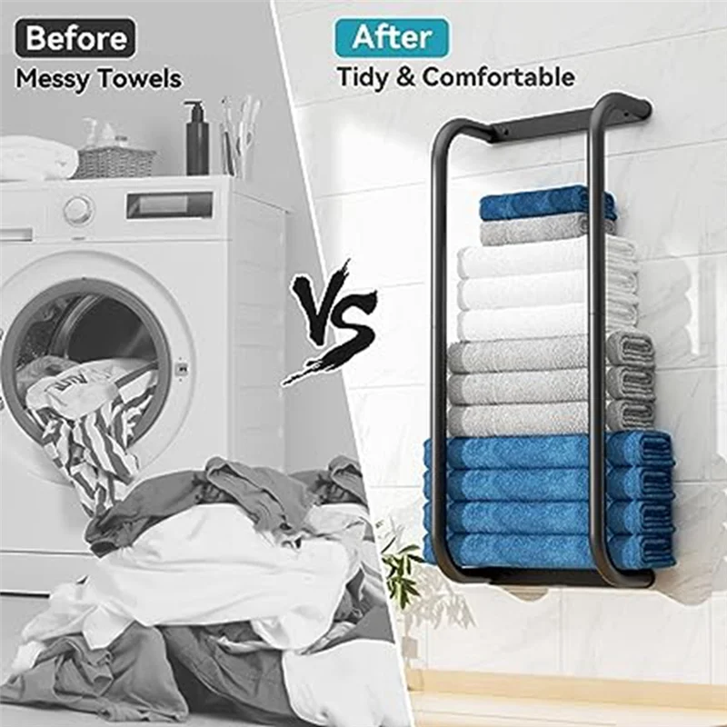 

AS94-Bathroom Towel Rack Double Rod Towel Storage Rack Free Punch Towel Storage Rack For Small Space Bathroom Roll Towels Easy T