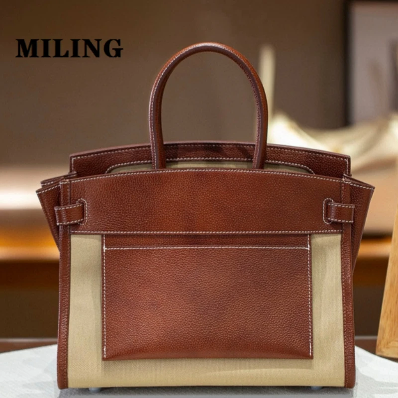 Women's Large Capacity Tote Bag Luxury Design Leather Splicing Canvas Handbags Ladies 2024 New Classic Commuting Satchels