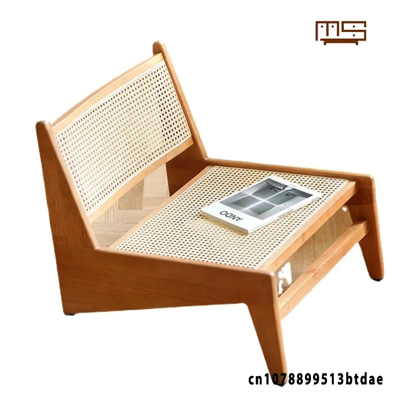 Modern Simple Solid Wood Rattan Chair, Recliner Kangaroo Chair, Balcony, Living Room Leisure Rattan Chair Designer Shape