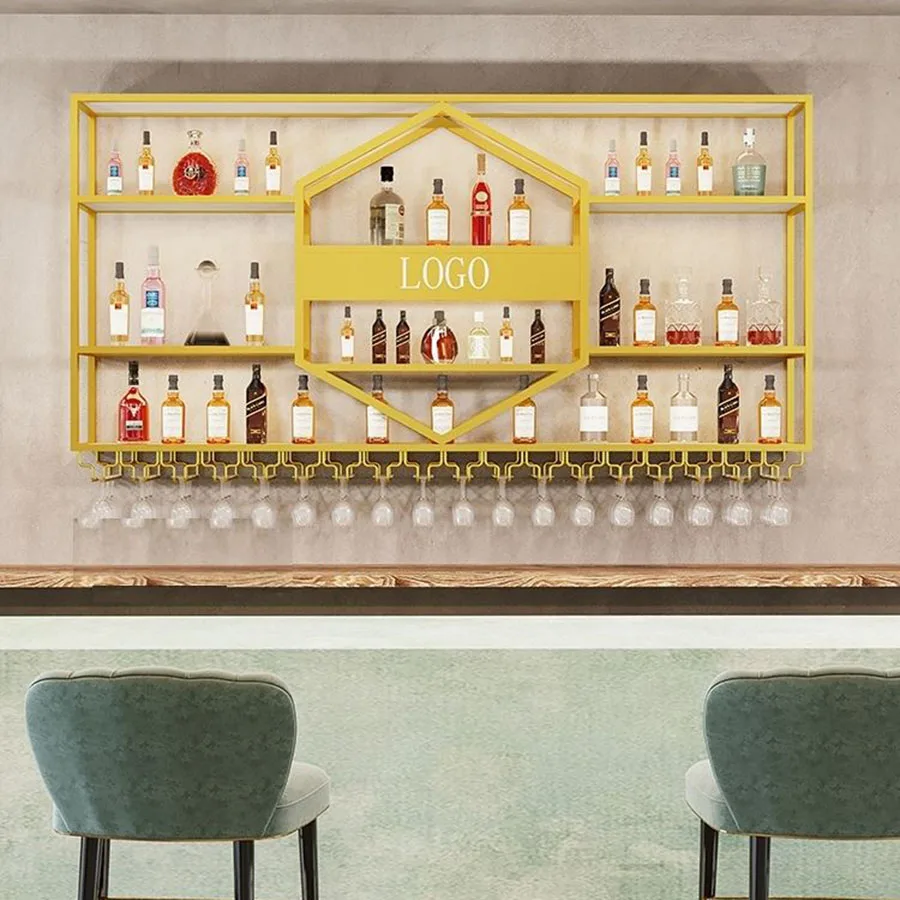Wall Mount Bar Cabinet Hanging Gold Home Column Display Design Stackable Iron Cube Wine Rack Wedding Schrank Kitchen Furniture
