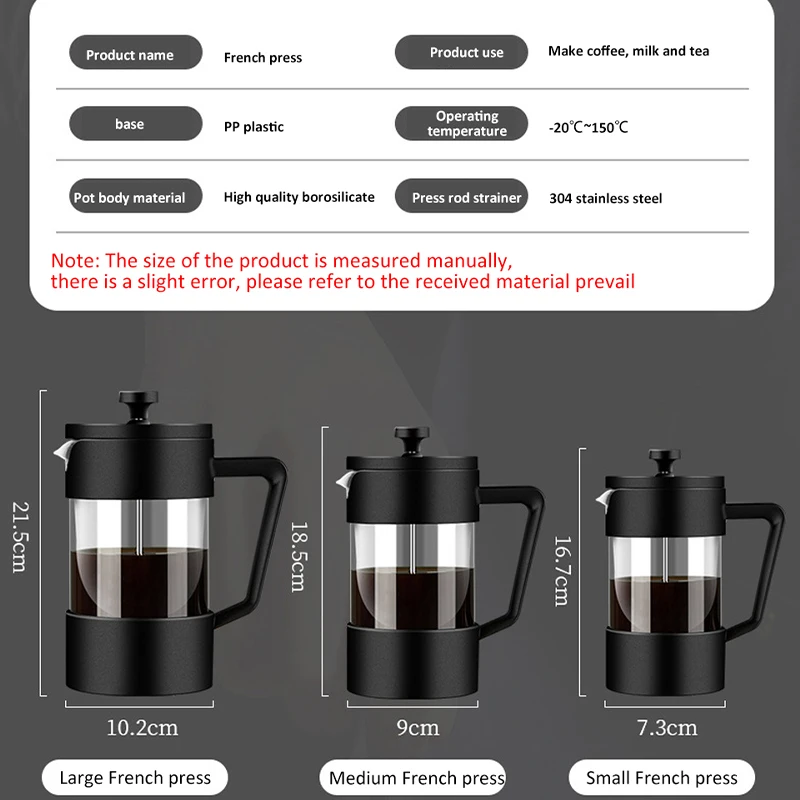 350ML/600ML/1000ML French Press Coffee Maker Pot With Filter Heat Resistant Borosilicate Glass Brewing Tea Milk Pot Coffee Maker