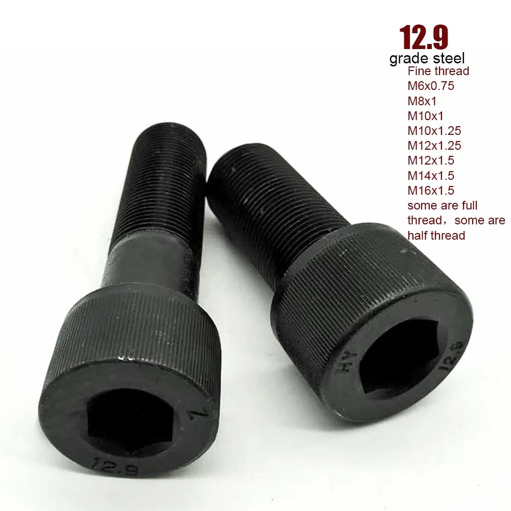 1/2/10pcs Fine Thread DIN912 M6 M8 M10x M12 M14 M16 12.9 Grade Alloy Steel Allen Hexagon Hex Socket Cap Head Bolt Screw