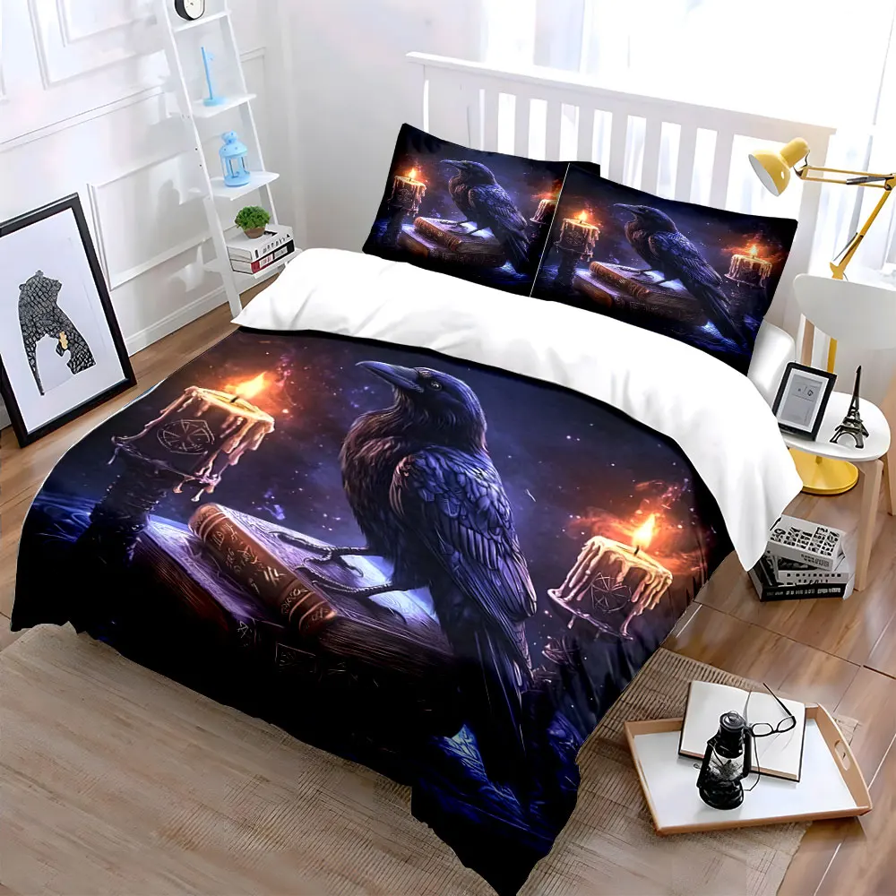 Raven, ancient books, and burning candles Bedding Set for Kids Luxury Gift 3pcs Digital Print Comforter Set Soft Comfortable