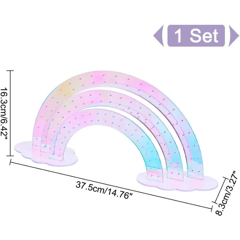 1Set 3-Tier Acrylic Rainbow Earring Organizer 14.76x3.27x6.42 Inch 3D Rainbow Ear Studs Jewelry Show Rack Clear Acrylic Earring