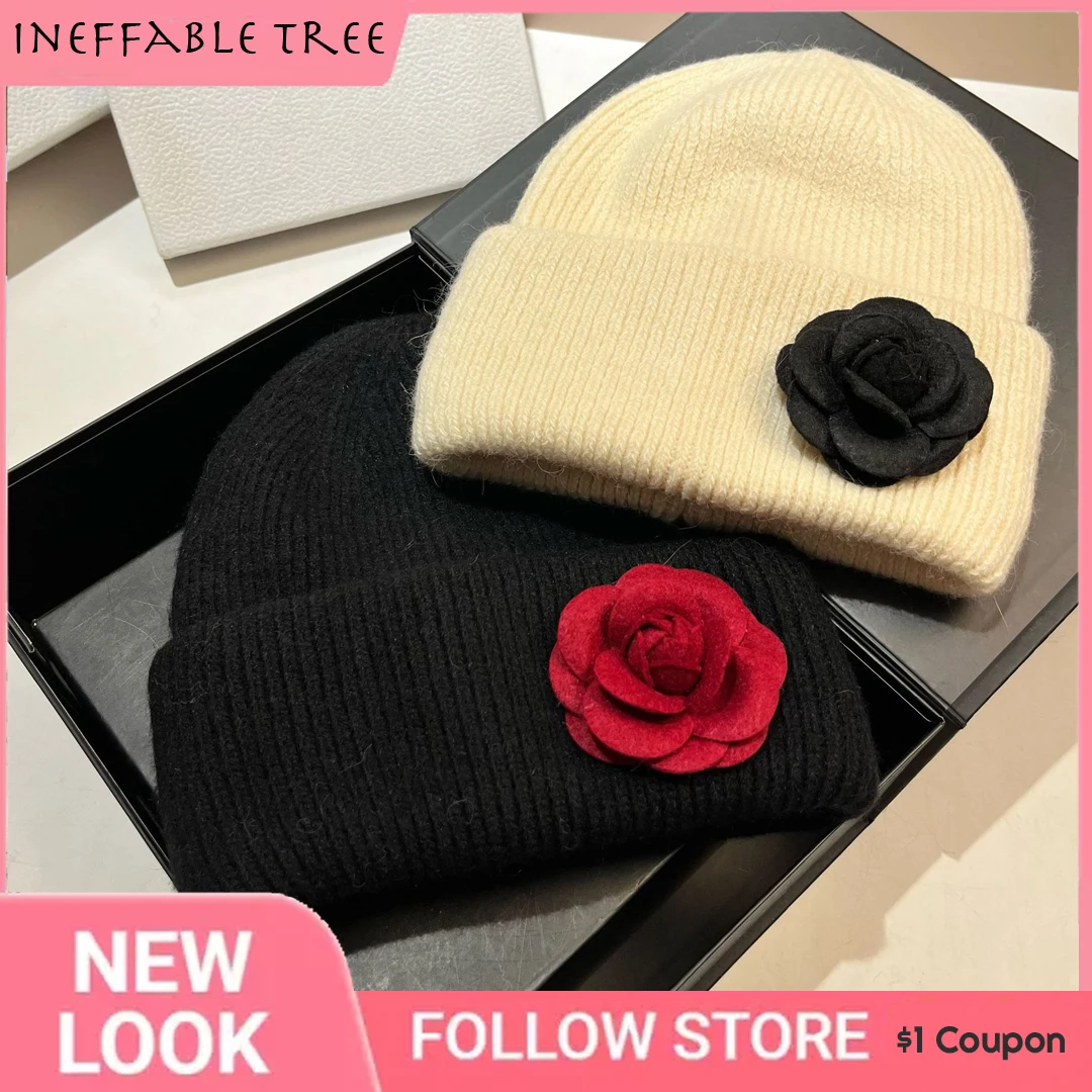 

Роскошные дизайнерские зимние шапки-бини с цветочным узором для женщин, вязаные шапки из натурального кроличьего меха, теплые шапки-бини для девушек