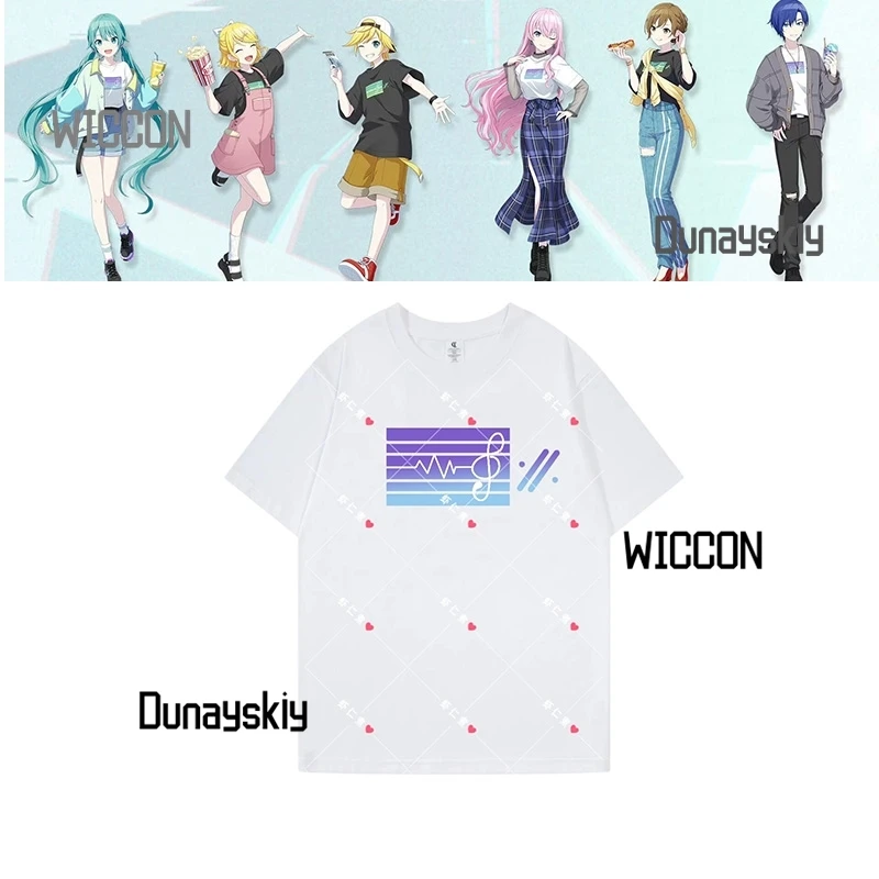 PJSK أنيمي تأثيري العالم مشروع نسخة المسرح الملونة من نفس تي شيرت بأكمام قصيرة ملابس عادية الصيف تأثيري