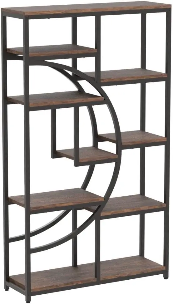 Tribesigns Bookshelf Industrial 5 Tier Etagere Bookcase، أرفف كتب طويلة قائمة بذاتها، منظم تخزين الرف مع 9-Op