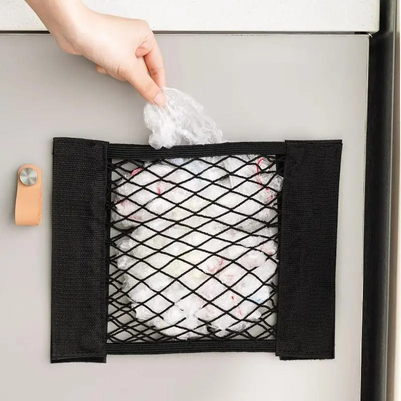 

Storage Net Pocket Home Kitchen Cabinet Door Adhesive Sundries Bag Trunk Elastic Pocket With Nylon Fastener Tape Car Organizer