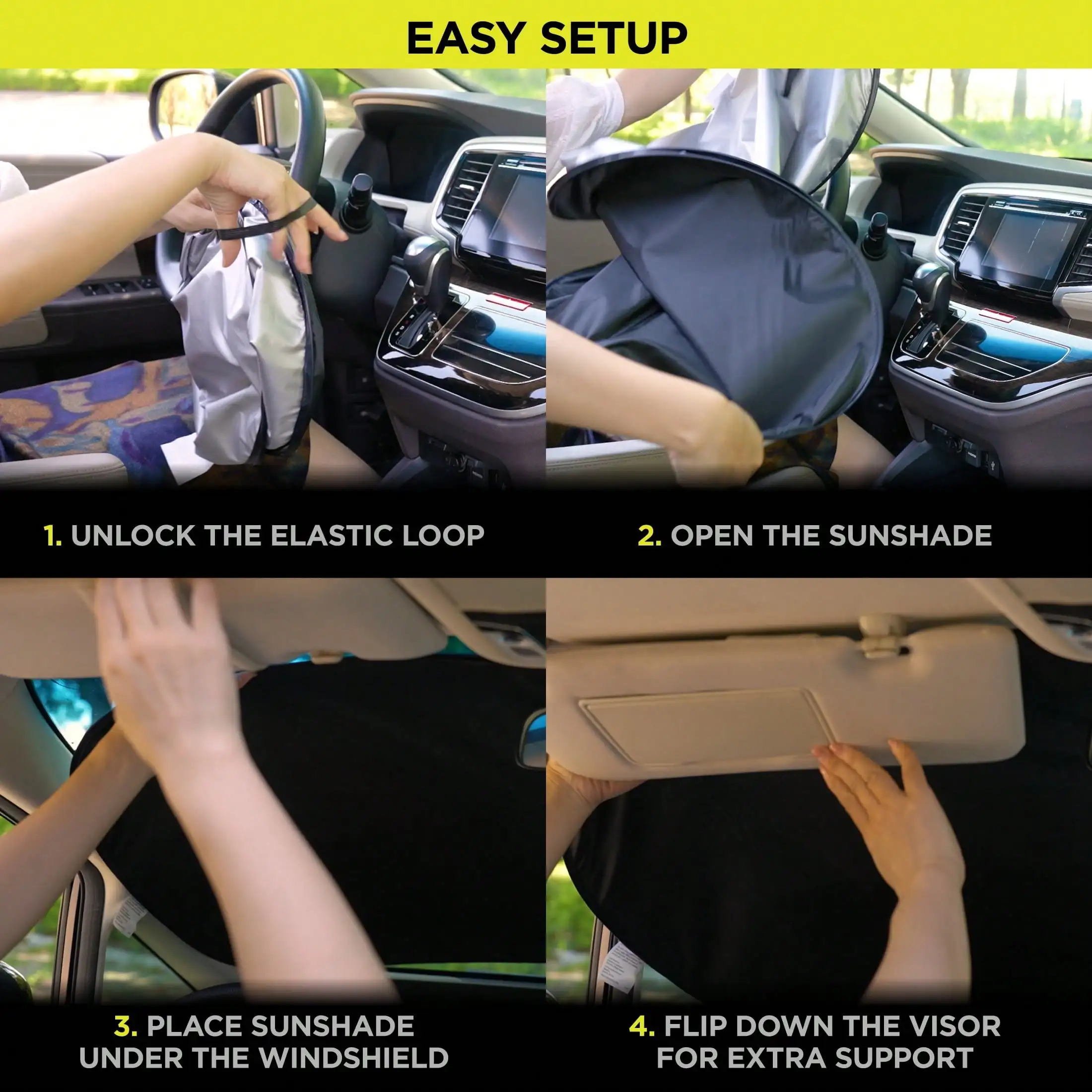 유니버셜 블랙 트위스트 쉐이드 1쌍, 28.5" x 31.5" - 차량 앞 유리에 장착하기 위해 차양을 회전시켜주세요.