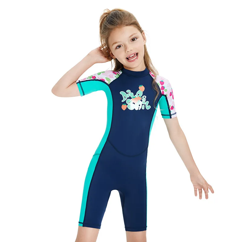 New UV Protective Long Sleeve Children Girl Swimsuits Kids Swimwear for 4-14 Years