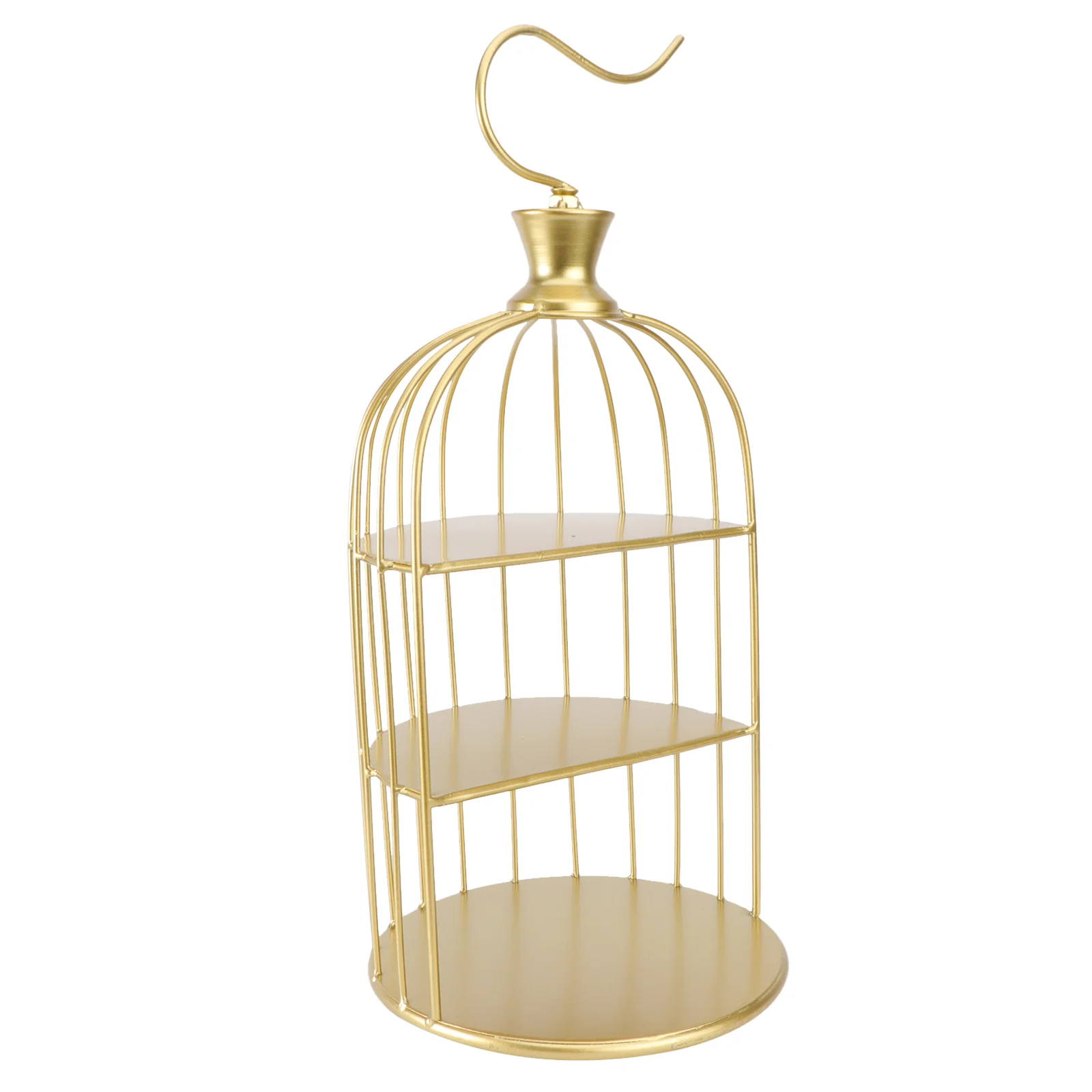 Pastry Bird Cage Rack Iron Cake Stand with Three Trays Golden Serving Appetizers