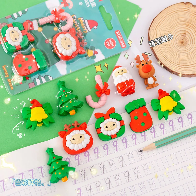 

1Set Cartoon Christmas Erasers Cute School Rubber Christmas Stationery for Kids Kawaii Desk Accessories