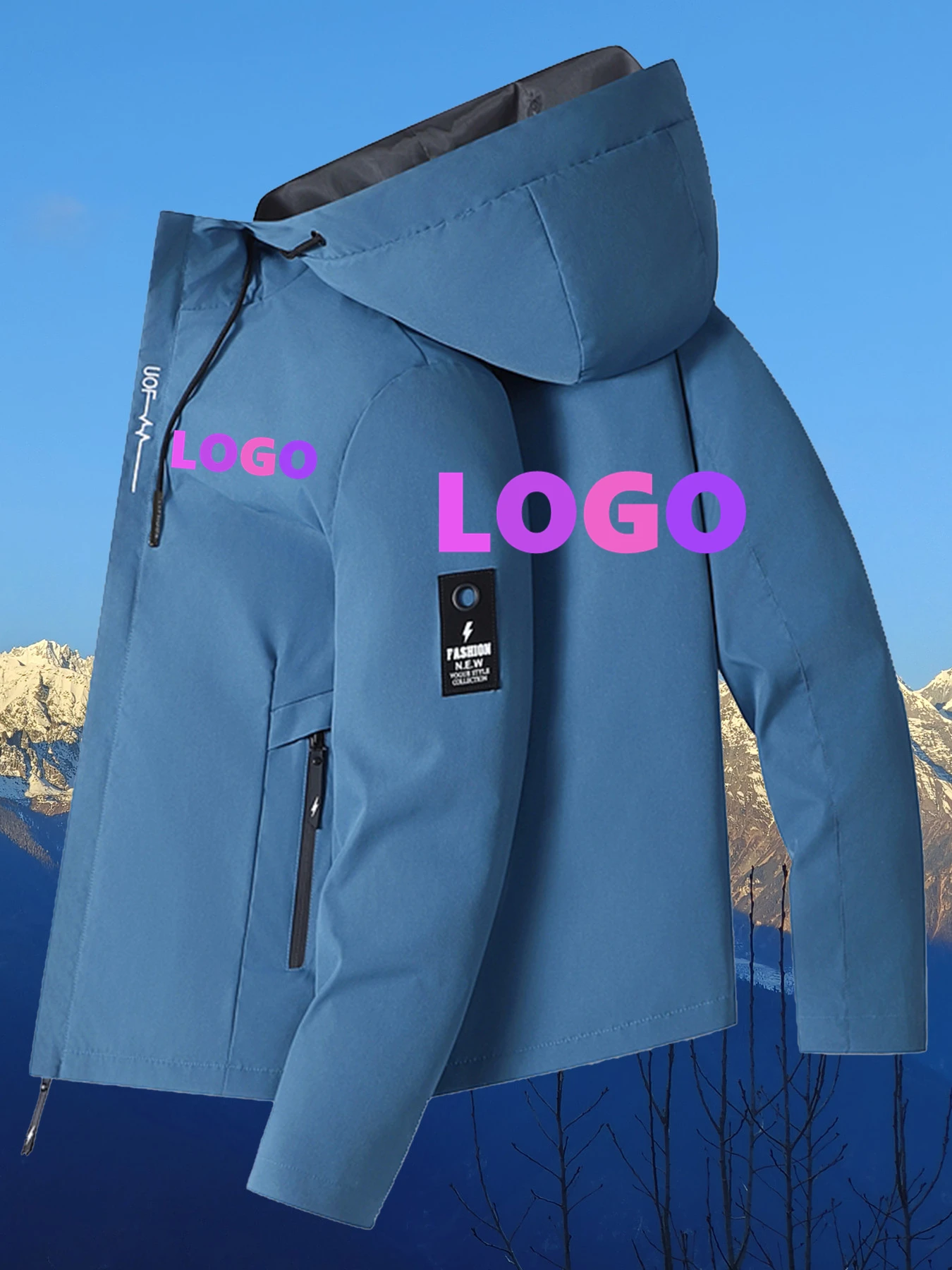 سترة مخصصة للرجال بشعار مخصص - سترة طيران بسحاب كامل مع جيوب بسحاب، معطف بوليستر عالي التحمل للأعمال، Ca #1