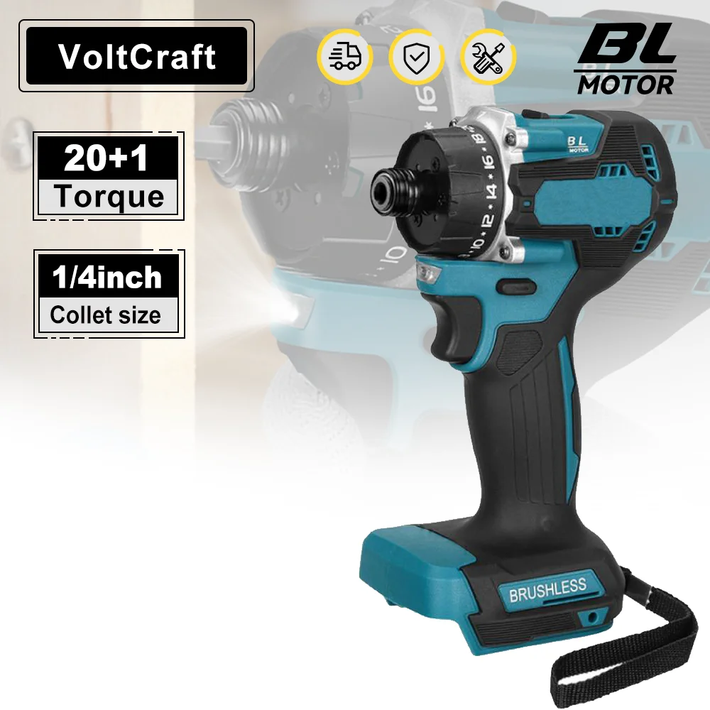 

20+1 Torque 1/4'' Brushless Electric Screwdriver Cordless Drill Impact Driver Multifunctional Power Tool For Makita 18V Battery