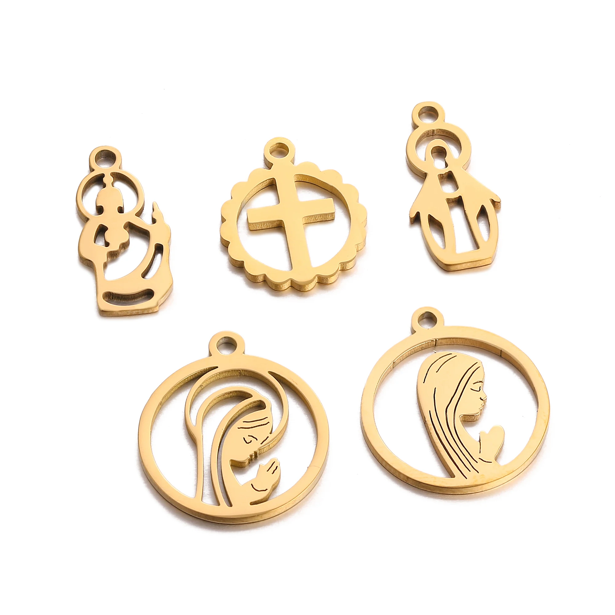 5pcs/Lot Stainless Steel Cross Charms Diy Earrings Necklace Bracelet Virgin Mary Charms for Jewelry Making Supplies Wholesale