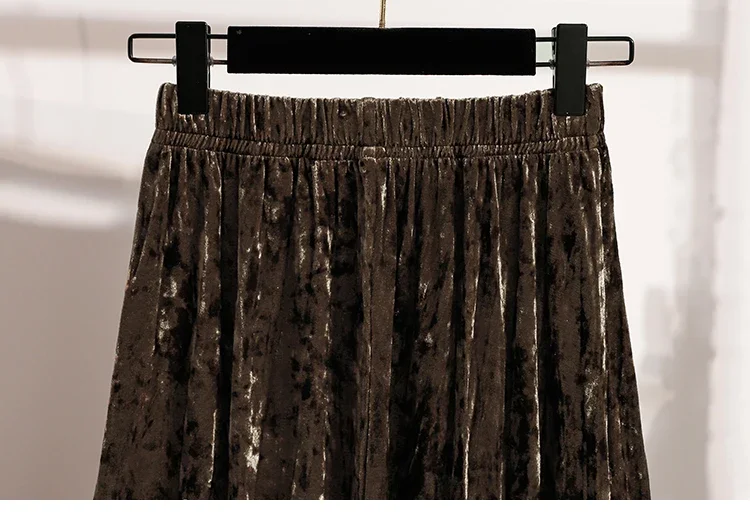 Burgunderroter Plissierter Samt-Midi-Rock für Damen, A-Linie, Herbst/Winter 2026, Vielseitig, Figurbetont, Mittellang, Lässig, Vielseitige Halbrocke – Detail 29