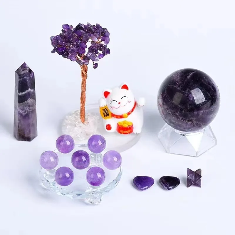 Wholesale Natural Amethyst Fortune Cat Crystal Ball Seven Star Array Crystal Ball Crystal Column
