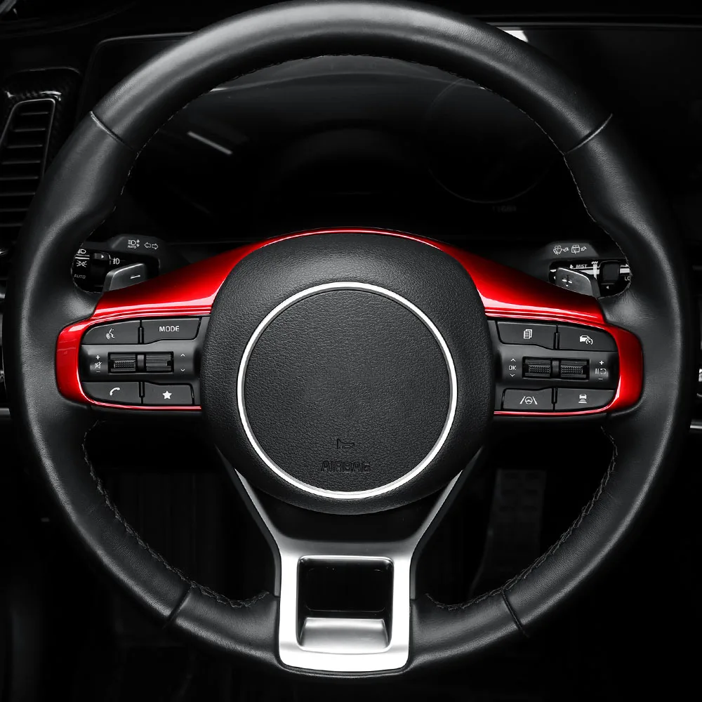 Car Steering Upper Frame Trim Fiber Wood/Carbon/Red Decorative Strip ABS Material For Kia Sportage NQ5/K5 Interior Accessoriesd