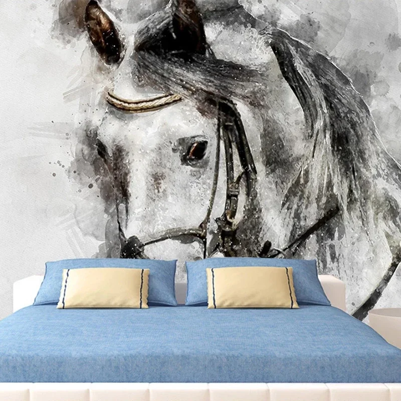 Custom Mural Wallpaper Black And White Hand Painted Horse Art Oil Painting European Style Modern Living Room  Papel De Parede